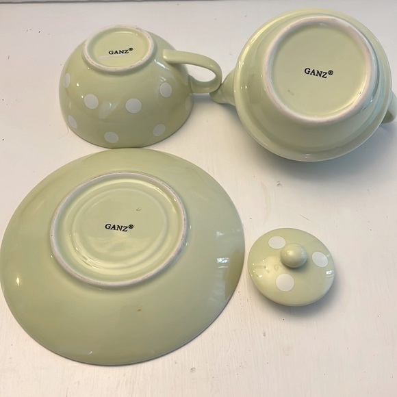Ganz 4 piece individual Tea Server Set Polka Dot Cup saucer Teapot and lid - Picture 9 of 9